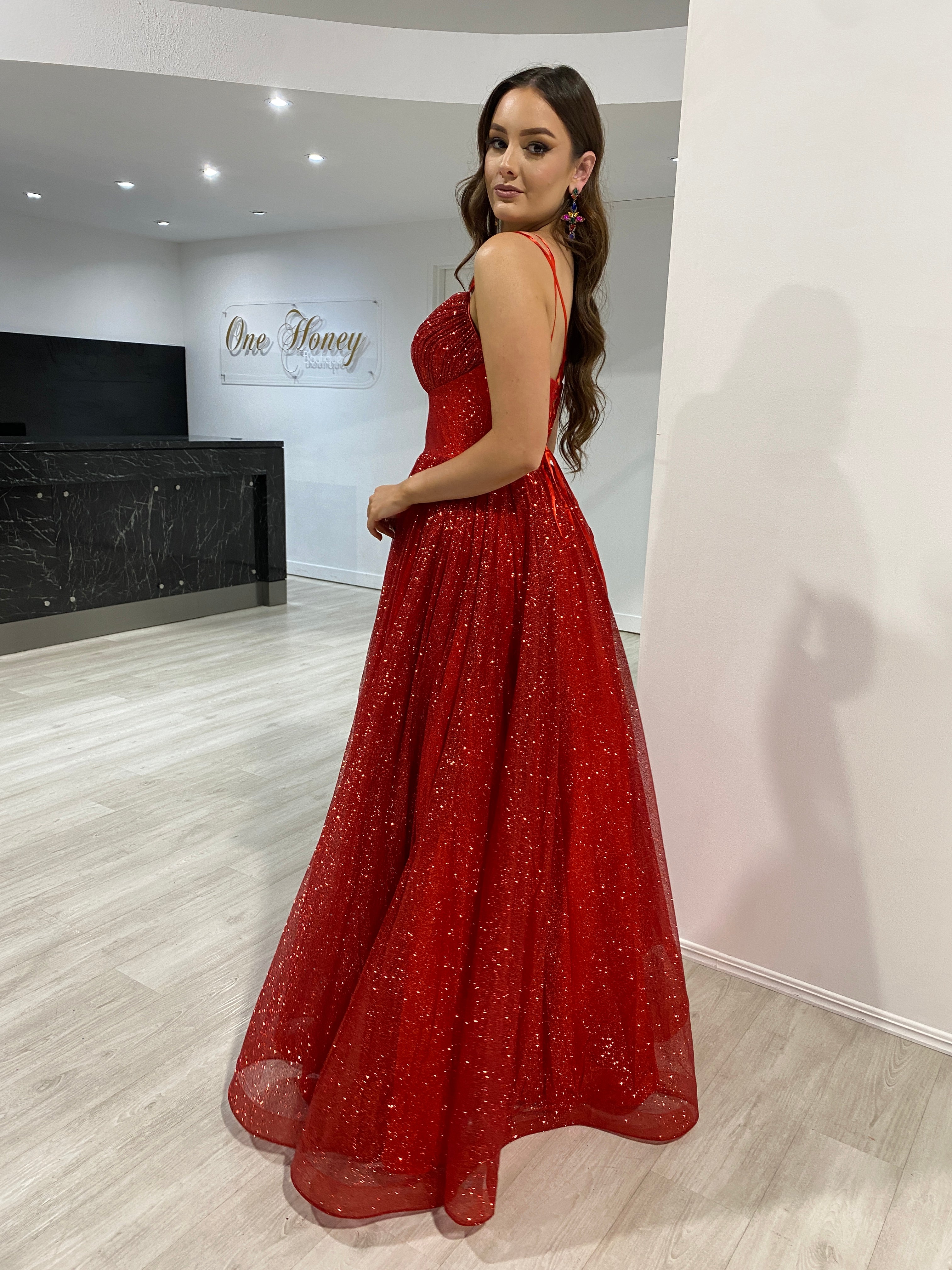 Red illusion sweetheart or off the shoulder sparkle princess ball gown  wedding/prom dress with glitter tulle & train - various styles